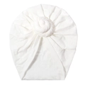Soft white knit cotton baby turban hat with stylish knot design for infants - White (SS21-2)