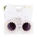 Ensemble bandeau à nœud en dentelle blanche et lunettes de soleil marguerite pour enfant - Blanc
