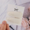 Pair of cream floral embroidered BB hair clips for girls on decorative white display card - Milky White Embroidery (PP174-76)