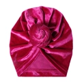 Baby Turban Mütze aus weichem Samt in Rosarot mit elegantem Knoten für den Winter - Rosenrot (SS62-25)