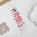 10-piece floral and lace fabric water drop BB hair clips set for girls on a card - Pink Blue Fresh Floral Lace Style (DP173-2)