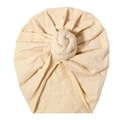 Baby cotton donut knot turban hat in cream yellow with elegant pleated knitting design - Beige (SS21-7)