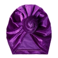Weiche dunkelviolette Samt-Turbanmütze für Babys mit einem stylischen Haarknoten - Dunkellila (SS62-31)