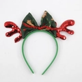 Cerchietto natalizio con corna di renna, fiocco di pan di zenzero e paillettes - Stile Corna con Fiocco Pan di Zenzero Verde di Natale