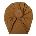 Stylish caramel baby turban hat with a chic donut knot design and soft knit texture - Tan (SS21-8)