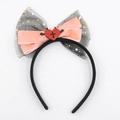 Cerchietto di Halloween con fiocco in velluto rosa e cuore con ali di pipistrello - Stile Pipistrello Cuore con Fiocco Nero Rosa di Halloween
