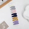 10-piece set of handmade fabric BB hair clips with floral patterns on a display card - Black White Gingham Floral Embroidery Style (DP173-4)