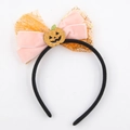 Cerchietto Halloween con fiocco in velluto rosa, ragnatela e zucca glitterata - Stile Zucca in Velluto Rosa e Rete di Halloween