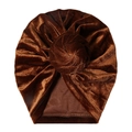 Dunkelbrauner Samt-Baby-Turban mit Donut-Knoten und seidigem Glanz für Kinder und Babys - Karamell (SS62-37)