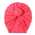 Infant Indian style turban hat in coral pink with ribbed knit and decorative top knot - Coral Pink (SS21-19)