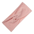 Light pink knitted yoga headband with cross-knot design and breathable diamond patterns - Pink