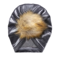 Graue Baby-Turban-Mütze aus Samt mit braunem Kunstpelz-Bommel für wohlige Wärme - Grau (SS70-14)