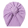 Soft lavender cotton baby turban hat featuring a stylish twist knot and ribbed texture - Light Purple (SS21-24)