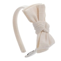 Cerchietto in cotone color crema con fiocco a doppio strato a righe per bambine - Bianco Crema (JJ103-4)