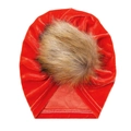 Baby-Turban-Mütze aus rotem Samt mit flauschigem Kunstpelz-Pompon für Herbst und Winter - Rot (SS70-27)