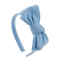 Light blue cotton striped headband for girls featuring a large soft textured bow detail - Light Blue (JJ103-26)