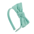 Mint green cotton striped headband with a large textured double-layered bow for girls - Mint Green (JJ103-37)
