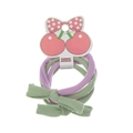 Pack de dos gomas elásticas para el pelo en lila y verde con lazo de tela y tarjeta cereza - Combo Morado y Verde Claro (CC71-3)