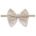 Diadema para bebé con lazo de lunares, encaje de ganchillo y banda elástica de nailon - Beige con Lunares (EE143-1)