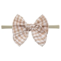 Diadema para bebé con lazo a cuadros marrón y blanco y banda de alta elasticidad - Gingham Marrón (EE143-3)