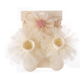 Newborn baby gift set with white lace floral headband and matching ruffled socks - Cream White 3D Flower Mesh Style (DP199-3) / Cream