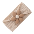 Fascia per neonata in maglia a trecce beige con grande fiore in velluto kaki - Fascia Beige Fiore Caffè (KK205-3)