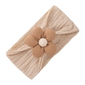 Fascia per neonata in maglia a trecce beige con fiore decorativo in tessuto marrone - Fascia Beige Fiore Marrone (KK205-7)