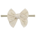 Elastic baby headband with a cream embroidered bow featuring delicate floral patterns - Cream Flower Embroidery (EE143-6)