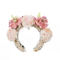 Bohemian Blumenhaarreif mit rosa Rosen und weißen Pfingstrosen für Hochzeitsfotografie - Champagner Beige (JJ107-2)