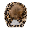 Baby Turban-Mütze mit Leopardenmuster und flauschigem Kunstpelz-Pompon im Vintage-Stil - Leopardenmuster (SS70-93)