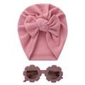Ensemble turban rose à nœud pour bébé et lunettes de soleil en forme de fleur - Rose