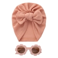 Ensemble turban bébé rose avec nœud et lunettes de soleil fleur assorties - Rose racine de lotus