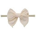 Creamy beige bow headband for babies made of breathable cotton linen fabric - Beige (EE142-4)
