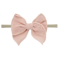 Soft light pink linen bow headband with stretchable nylon band for infants - Pink (EE142-5)