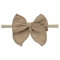 Bandeau bébé avec nœud en lin fait main couleur kaki sur sangle en nylon élastique - Khaki (EE142-8)