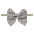 Bandeau bébé avec nœud en lin gris et bande élastique en nylon beige clair - Gris (EE142-10)