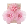 Bandeau bébé avec fleur en mousseline et chaussettes antidérapantes rose pâle - Style Rose (DP198-14)