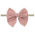 Bandeau élastique pour bébé avec nœud en lin rose poudré et bande en nylon souple - Vieux Rose (EE142-16)