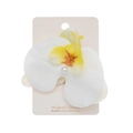 Elegante fermaglio per capelli a orchidea bianca con centro giallo e perla su espositore - Bianco (PP230-2)