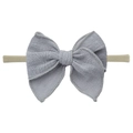 Bandeau bébé bleu gris avec un grand nœud en lin et un élastique en nylon doux - Bleu Gris (EE142-52)