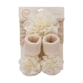 Ensemble bandeau et chaussettes beige pour bébé avec fleurs en mousseline blanche - Beige (DP195-3)