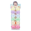 Set of 6 colorful fabric bow hair ties for girls in pastel macaron shades on card - Bow Style (CC75-1)