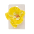 Yellow orchid hair clip with faux pearl on beige card, tropical vacation accessory - Bright Yellow (PP230-30)