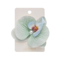 Elegant gradient blue orchid hair clip with faux pearl center on display card - Teal Blue (PP230-34)