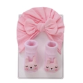 Pink baby headwrap with bow and 3D bunny socks set made of soft elastic cotton - One Size / Pink Rabbit (DP196-14)