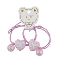 Set of two purple elastic hair ties with pink heart pendants and glitter rainbow beads - Purple (CC77-22)
