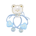 Cute set of two light blue elastic hair ties with acrylic hearts and colorful beads - Blue (CC77-26)