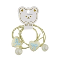Green elastic hair bands with yellow heart charms and blue bows for girls - Yellow (CC77-45)