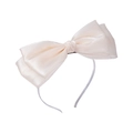 Elegant cream mesh bow headband with pearlescent sheen and minimalist white wrapped band - Beige