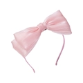 Elegant light pink organza layered bow headband with silky glossy finish - Pink